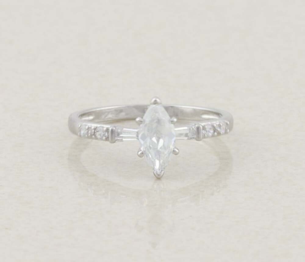 Sterling Silver Marquise Cut Cubic Zirconia Ring Sparkly Size 10 1/4 Avon